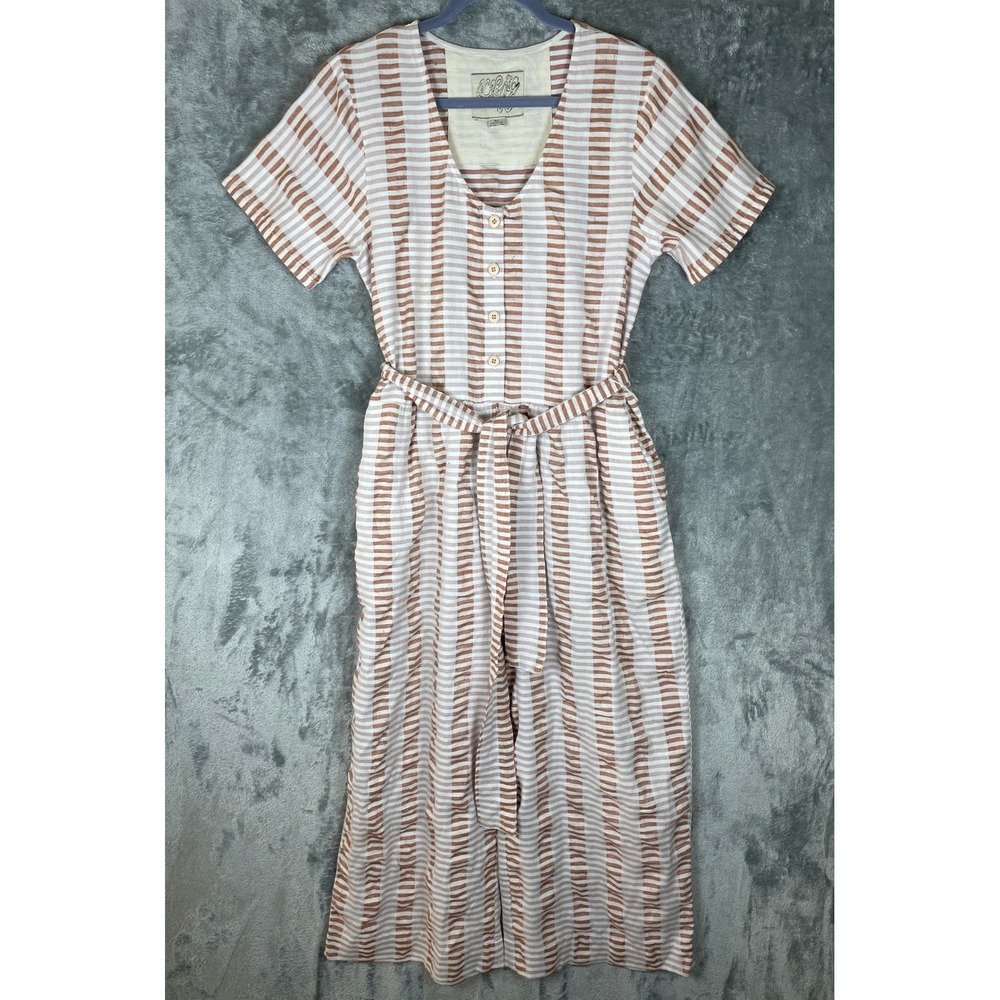 Ace & Jig Jumpsuit Women Medium White Rust Striped Very Good Wide Leg Cotton